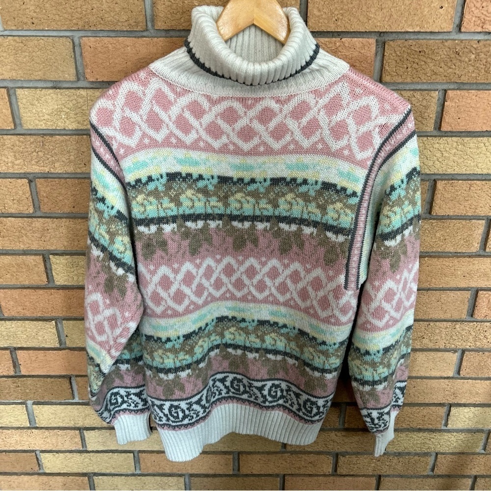 Vintage Jason Maxwell Chunky Fair Isle Turtleneck Sweater Size Small - Picture 3 of 5
